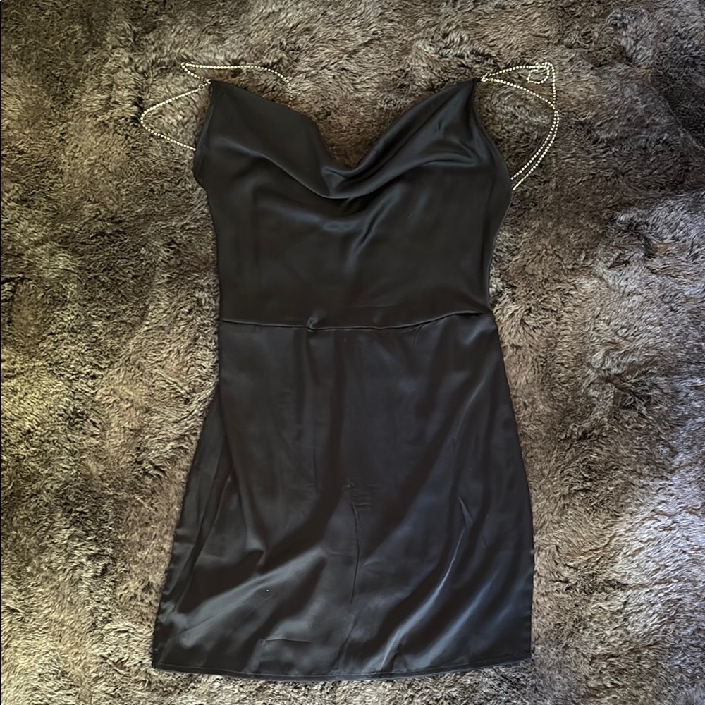 Black Cowl Neck Sleeveless Mini Slip Dress